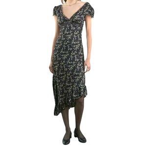 Urban Outfitters Kimchi Blue Floral Lace Trim Asymmetrical MIDI Dress Size XL